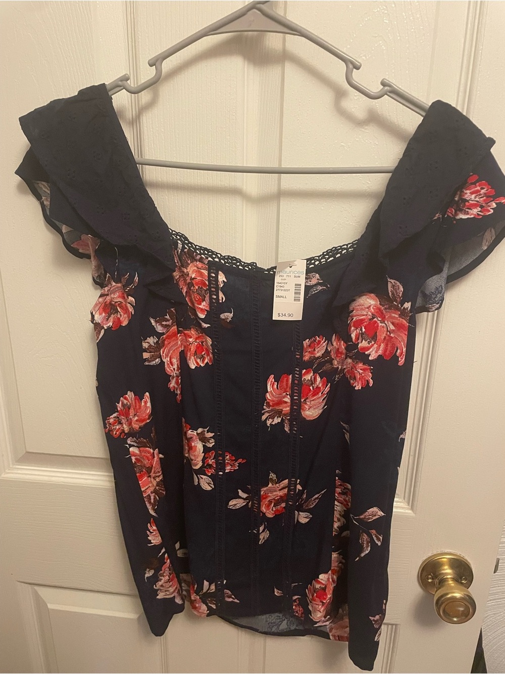 Maurices Navy Floral Off-Shoulder Top with Red and Pink Roses